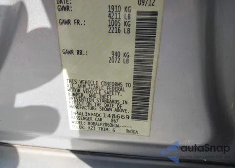 2013 Nissan Altima 2.5 из США, поврежденный, VIN 1N4AL3AP4DC148669